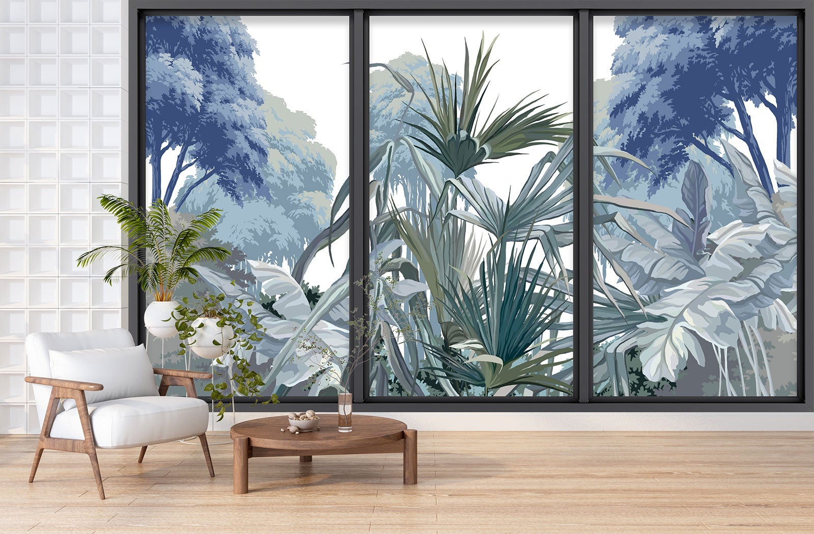 Papier peint panoramique intissé décoratif Trompe l'oeil baie vitrée - Jungle - L195 cm x H117 cm - 3