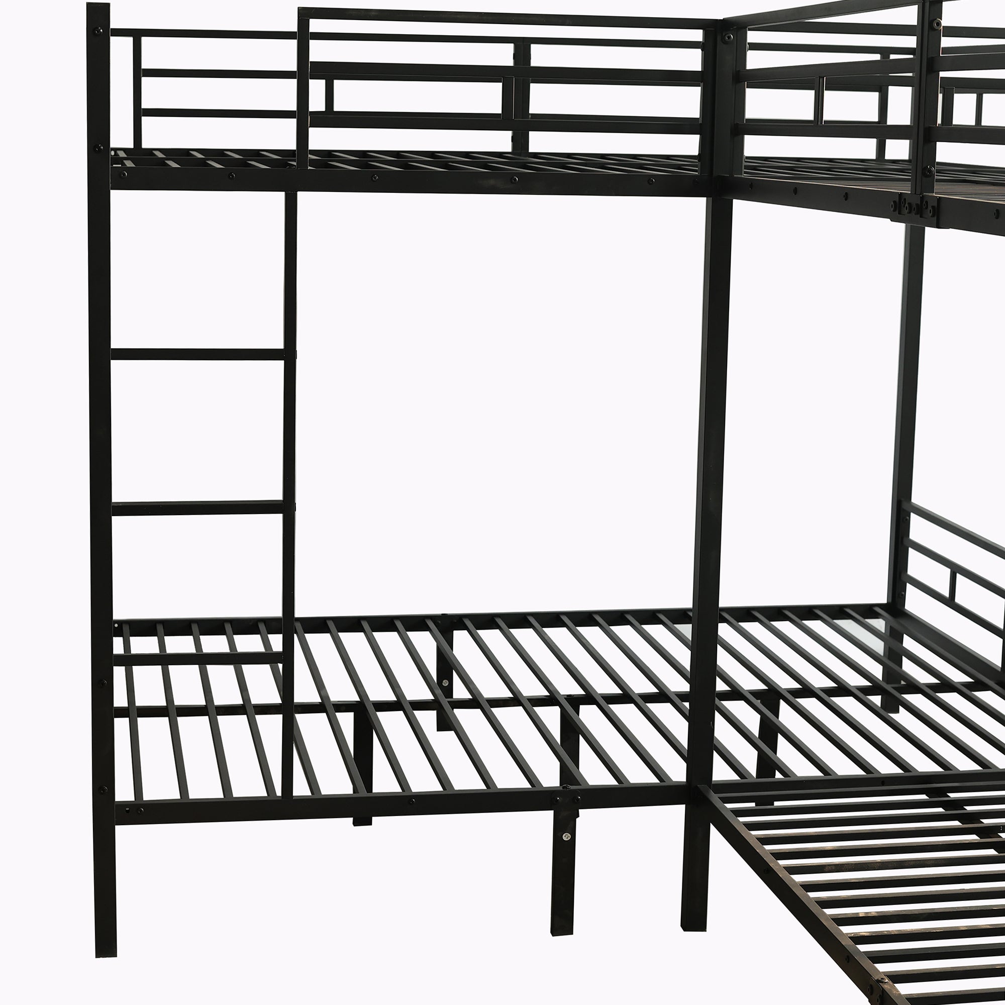 Letto a castello 90x200cm/140x200cm scala 3 gradini configurazione multipla rete a doghe stabile metallo e legno nero (Senza materasso) - 7