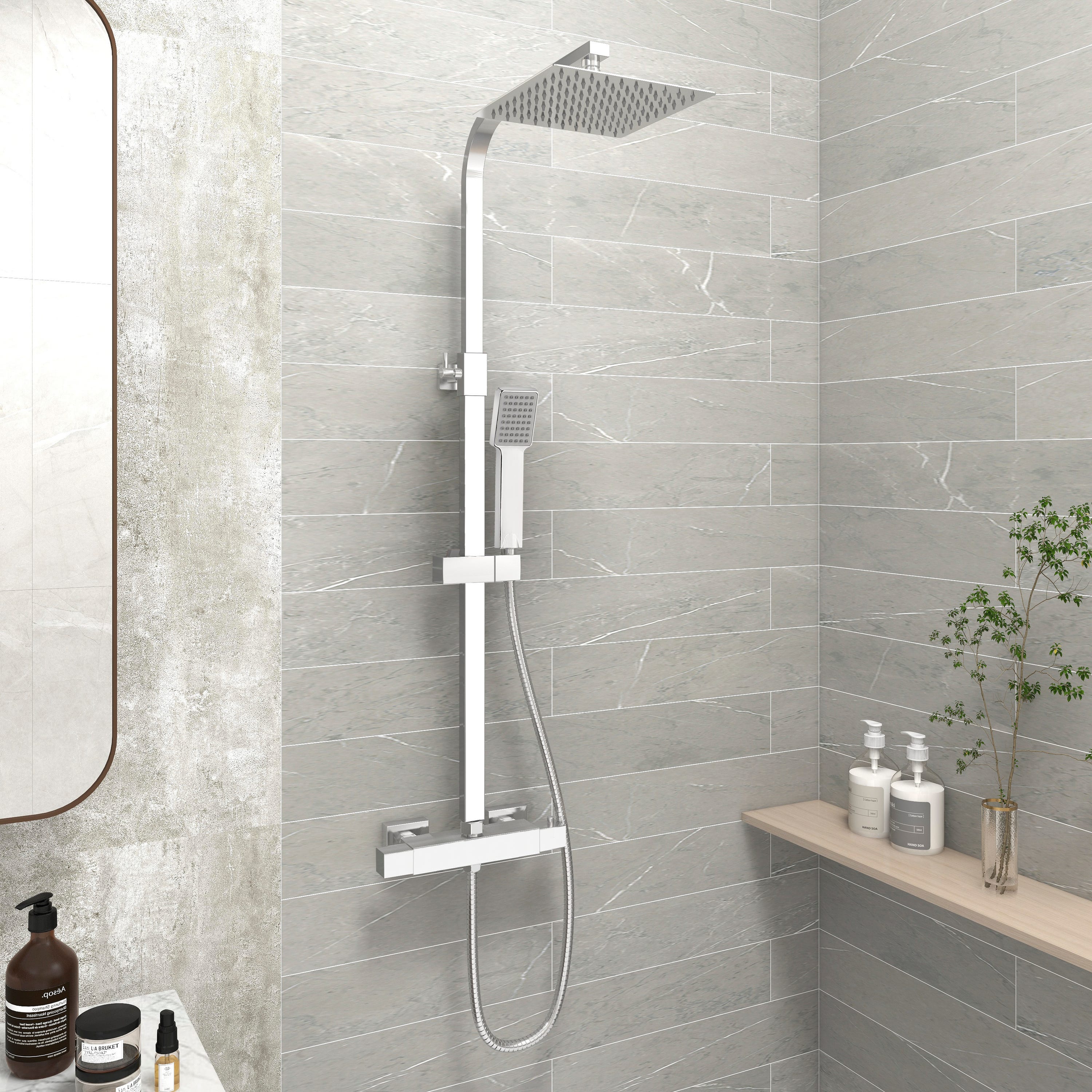 AICA Colonne Doccia Termostatiche, Set Doccia Completo Di Soffione, Doccetta, Rubinetto E Asta Rotondi, Nero Opaco - Foto 1