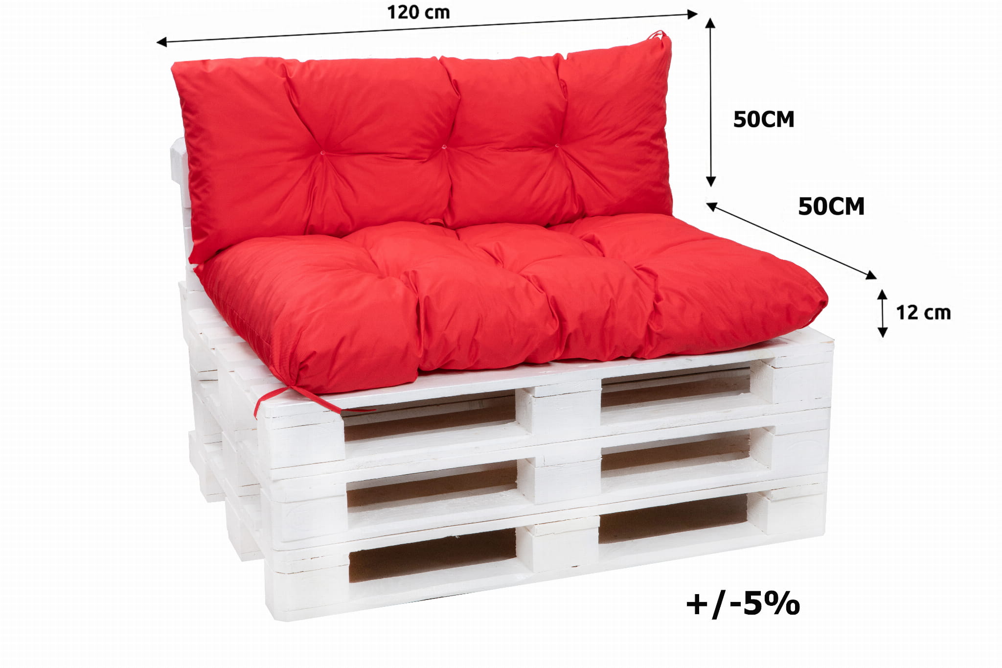 Set Coussins pour palettes 120x50 Assise-Dossier 120x50cm Rouge, coussins canapé extérieur/ matelas de palettes/ coussin de jardin avec dossier - 3