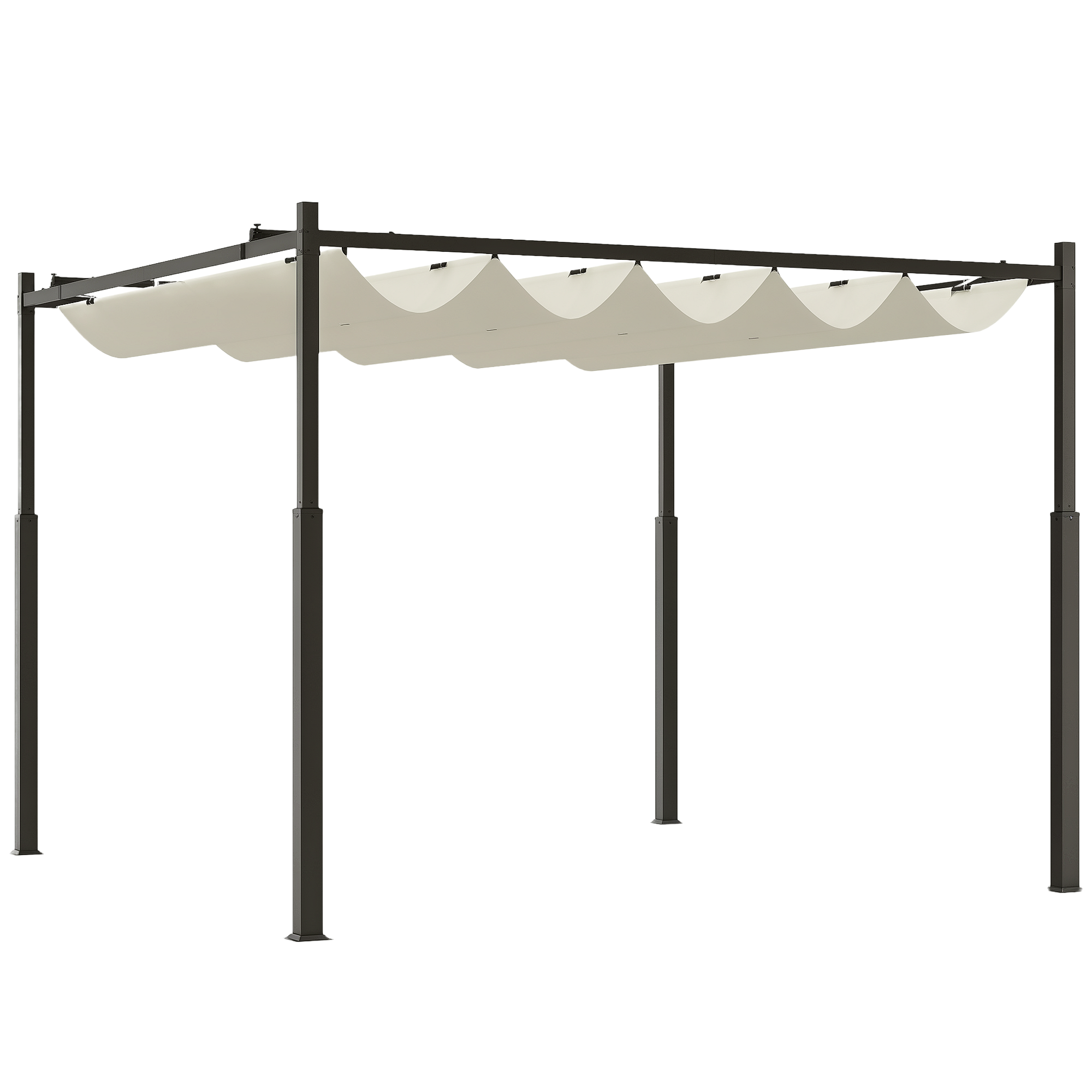 Pergola z 3x3m składanym daszkiem, 8 śrubami i 8 kołkami, poliester 180g i metal, kremowo-biały
