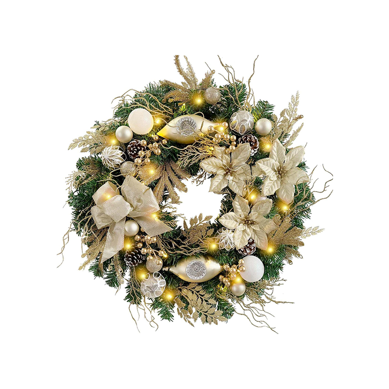 Ghirlanda Natalizia Pre-illuminata 2,7 M, Con 50 Luci LED Bianco Caldo, Palline Oro, Fiocchi E Pigne, Per Porta E Camino