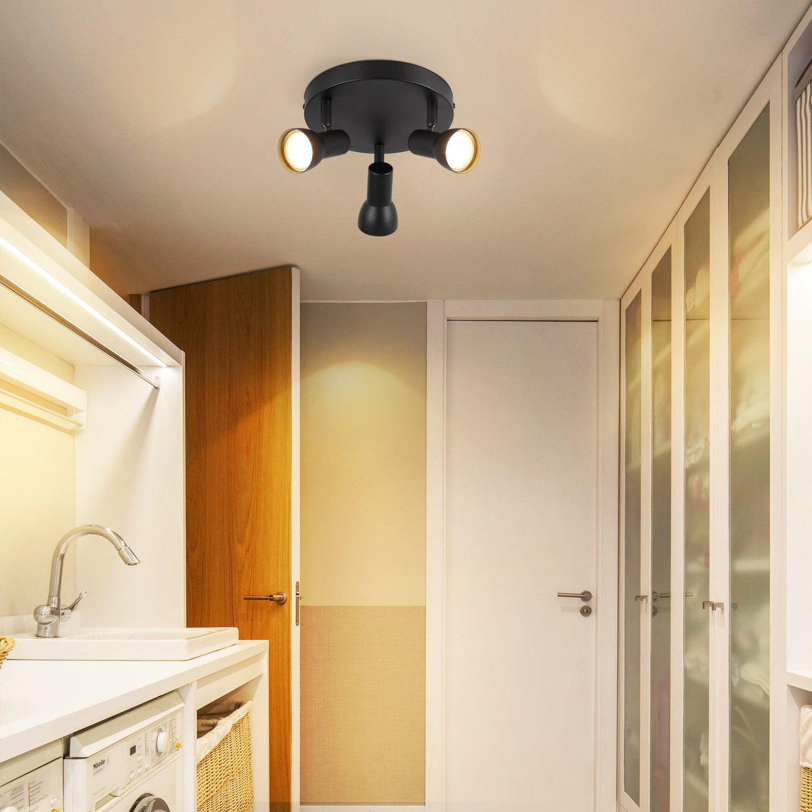 Spot de plafond NETTLIFE 3 flammes, plafonnier noir, design moderne, spots de plafond ronds en métal, culot GU10 - 7