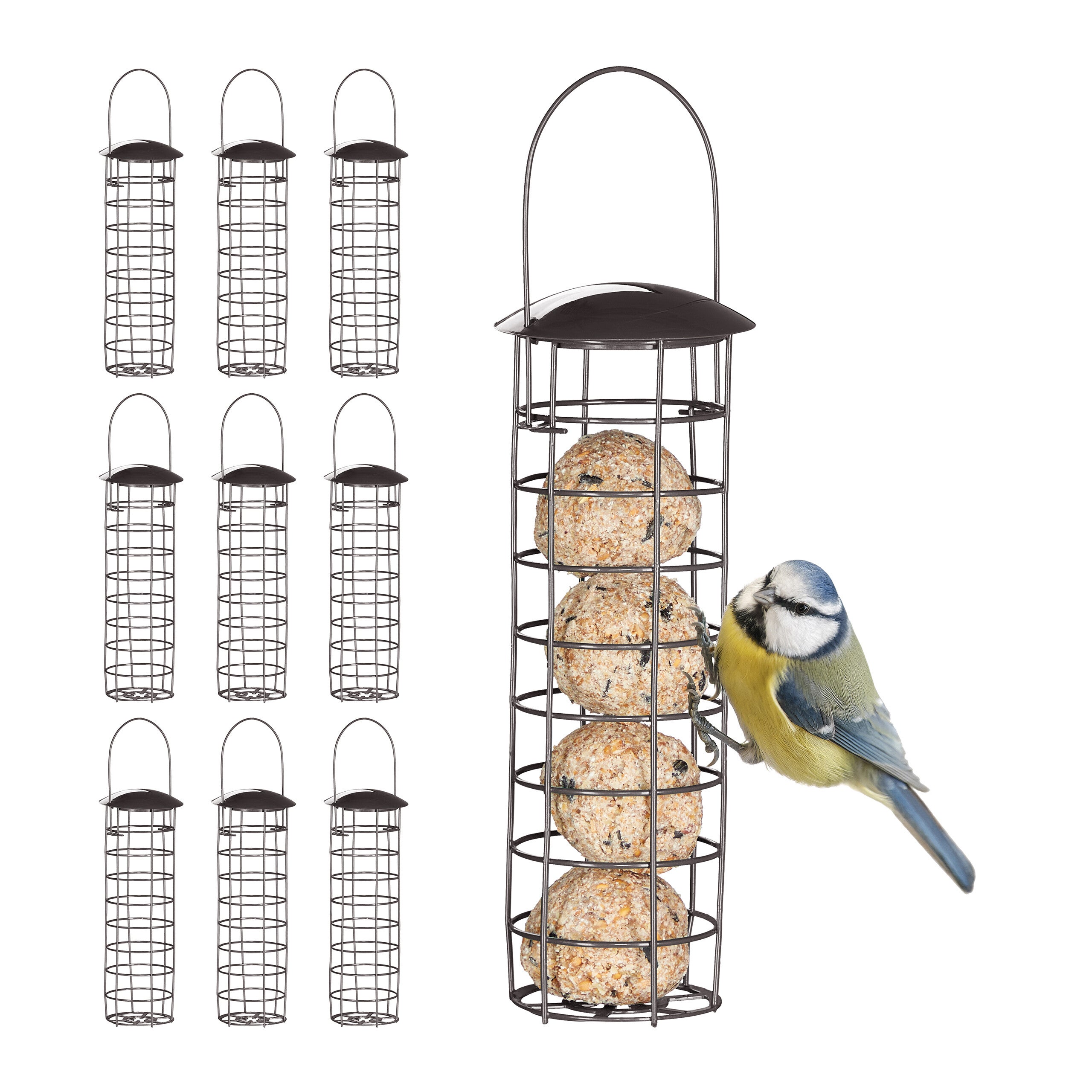 10x Mangiatoia Per Uccelli Selvatici, Da Appendere, Dispenser Per Mangime Coperchio H X D 31 X 8 5 Cm Grigio 90942104