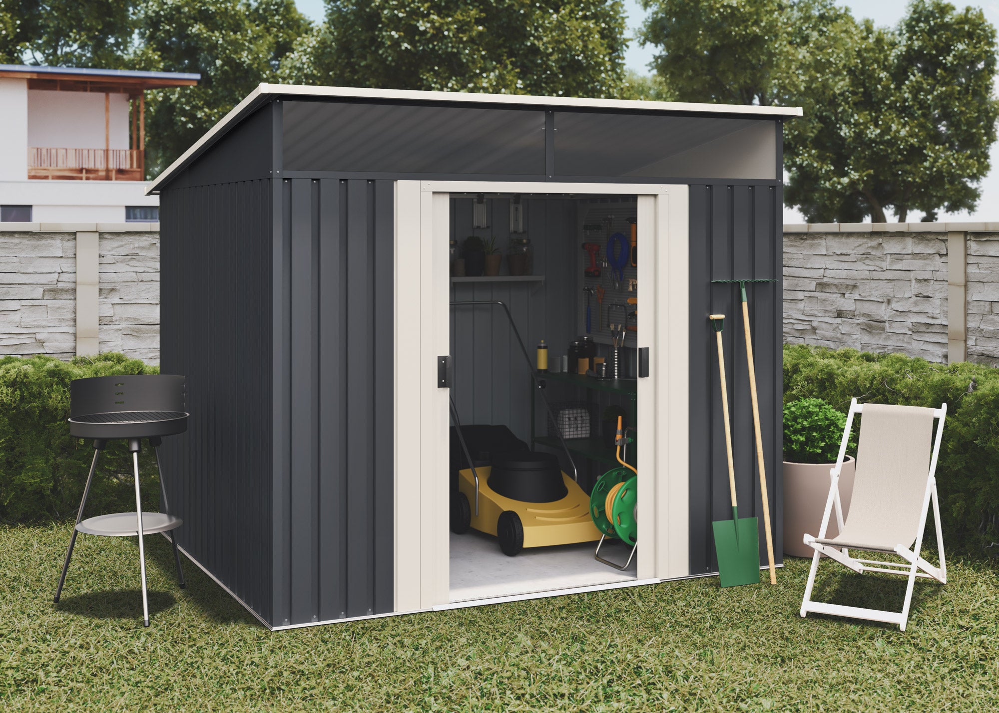 Abri de Jardin en Métal 4,6m2 Wasabi Stark avec fenêtre - Garantie 10 ans - 194x239x203cm - Cabane de jardin - 7