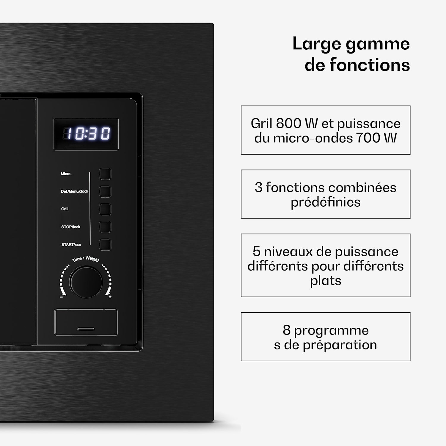 KLARSTEIN Verosteel micro-ondes encastrable avec gril | gril 800 W | micro-ondes 700 W | 60 cm Noir - 5