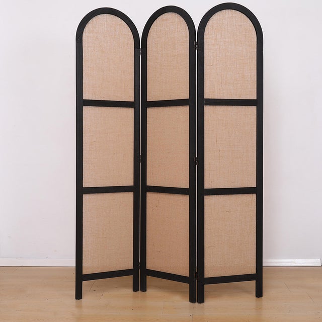 Paravent Contemporain Bois Noir 3 Panneaux - 120 X 170 Cm, Séparateur Élégant MDF Paulownia, Déco Intérieur Moderne