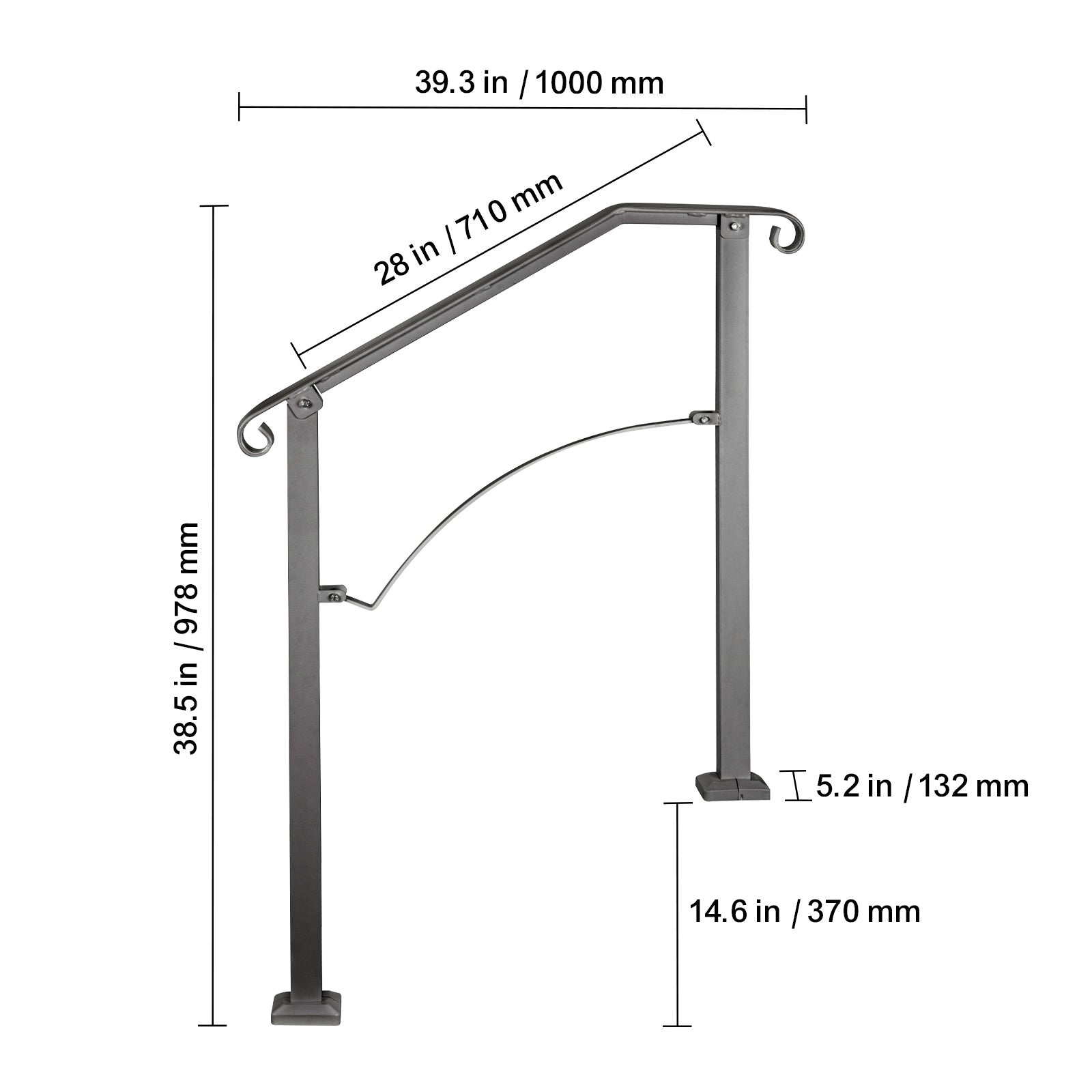 Rampes extérieures pour marches,SucceBuy adaptées aux escaliers à 2 ou 3 marches,Rampe en fer forgé Arch#2,Rampe de porche réglable - 2
