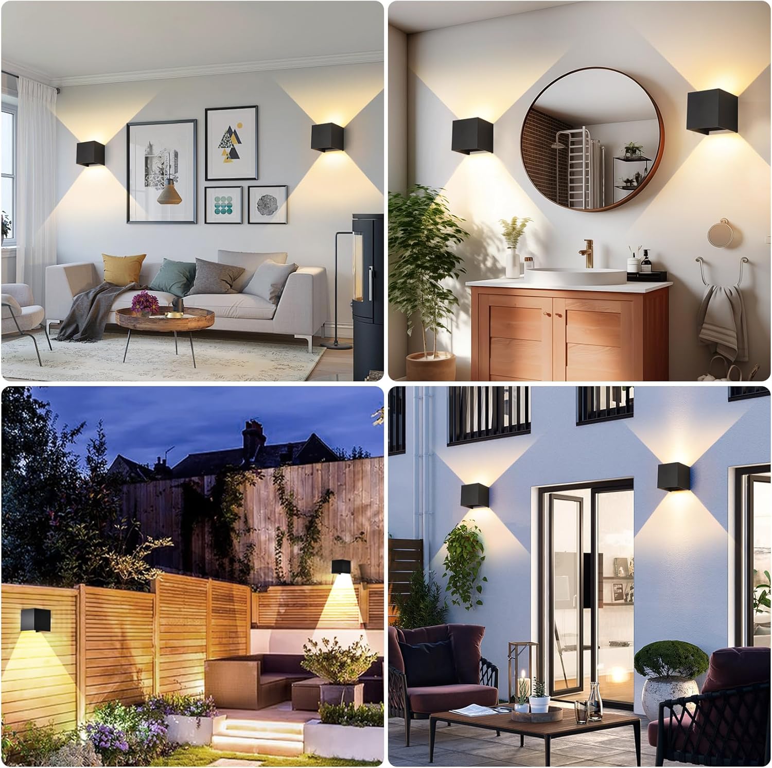 12W Zewnętrzna lampa ścienna Czarna 10*5*10 cm 2 sztuki Ciepłe białe światło Kwadratowa aluminiowa podwójna głowica Ściemnialna lampa ścienna