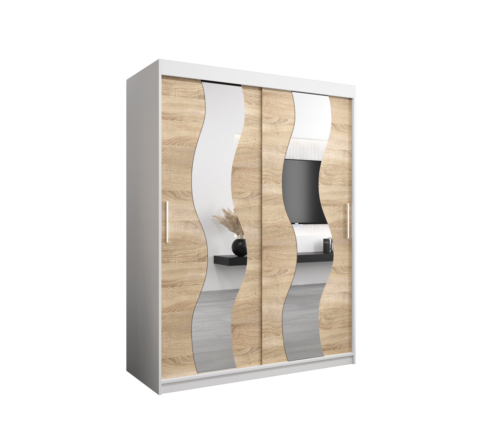 Szafa przesuwna garderoba SEWILLA 150 x 62 x 200 cm Biały + Sonoma - Abiks Meble