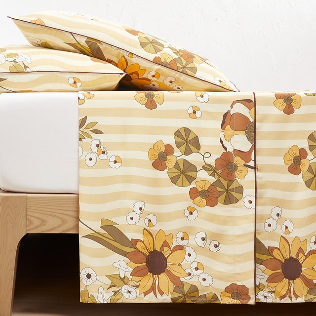 Drap plat satin de coton, Solanne - Imprimé - 180 x 290 cm