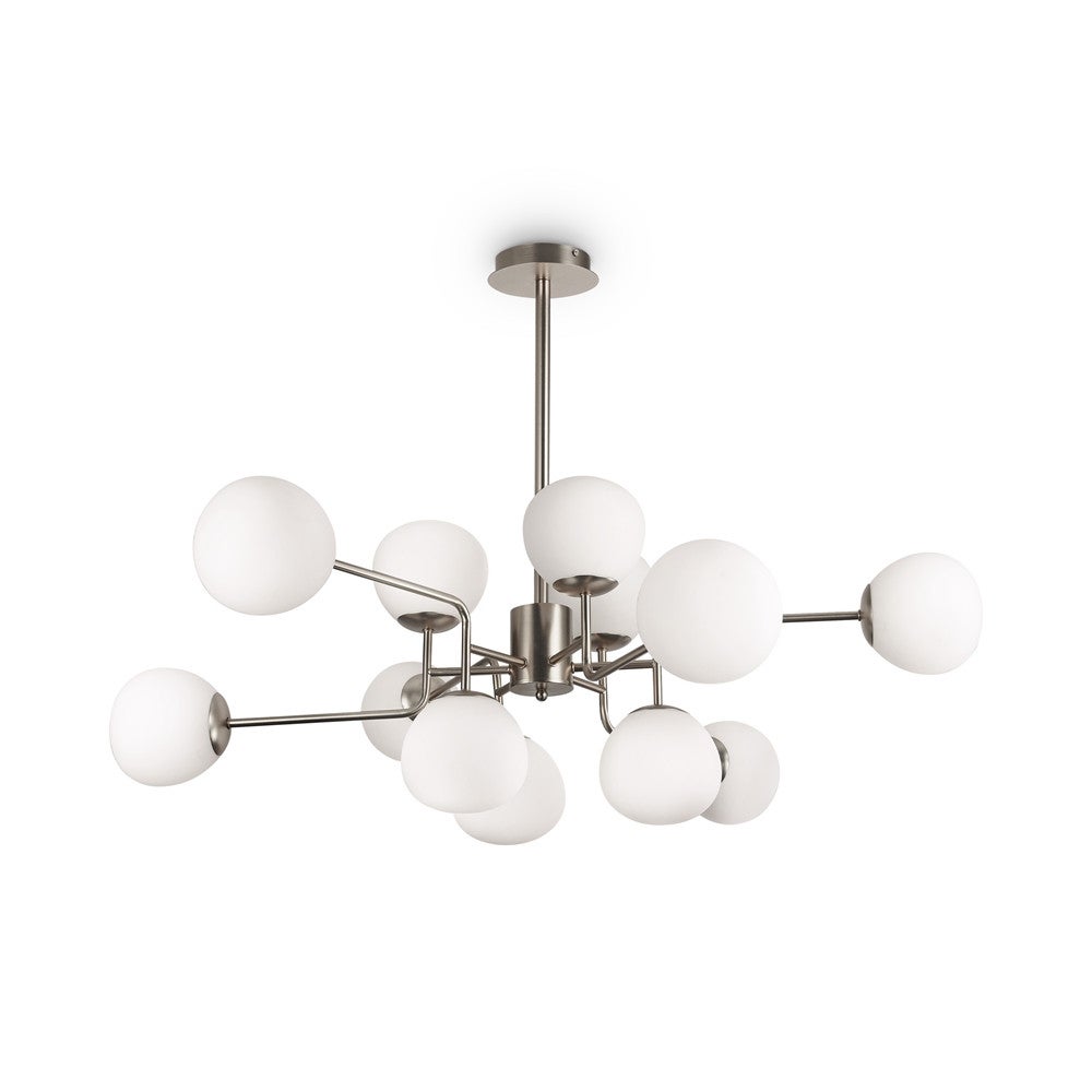 Lampa wisząca Erich nikiel-biała 12xE14x40W wym: 140 x 110 x 50 cm szkło Maytoni