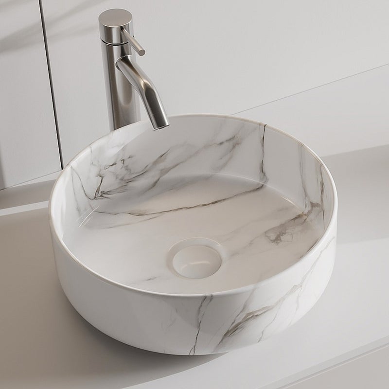 Umywalka nablatowa okrągła z białej ceramiki z efektem marmuru - 36 cm - VIAMARBA