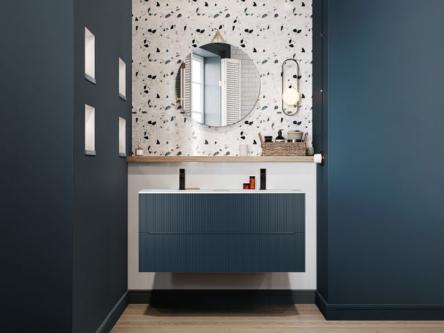 Meuble sous vasque suspendu strié bleu - 120 cm - PAVANI