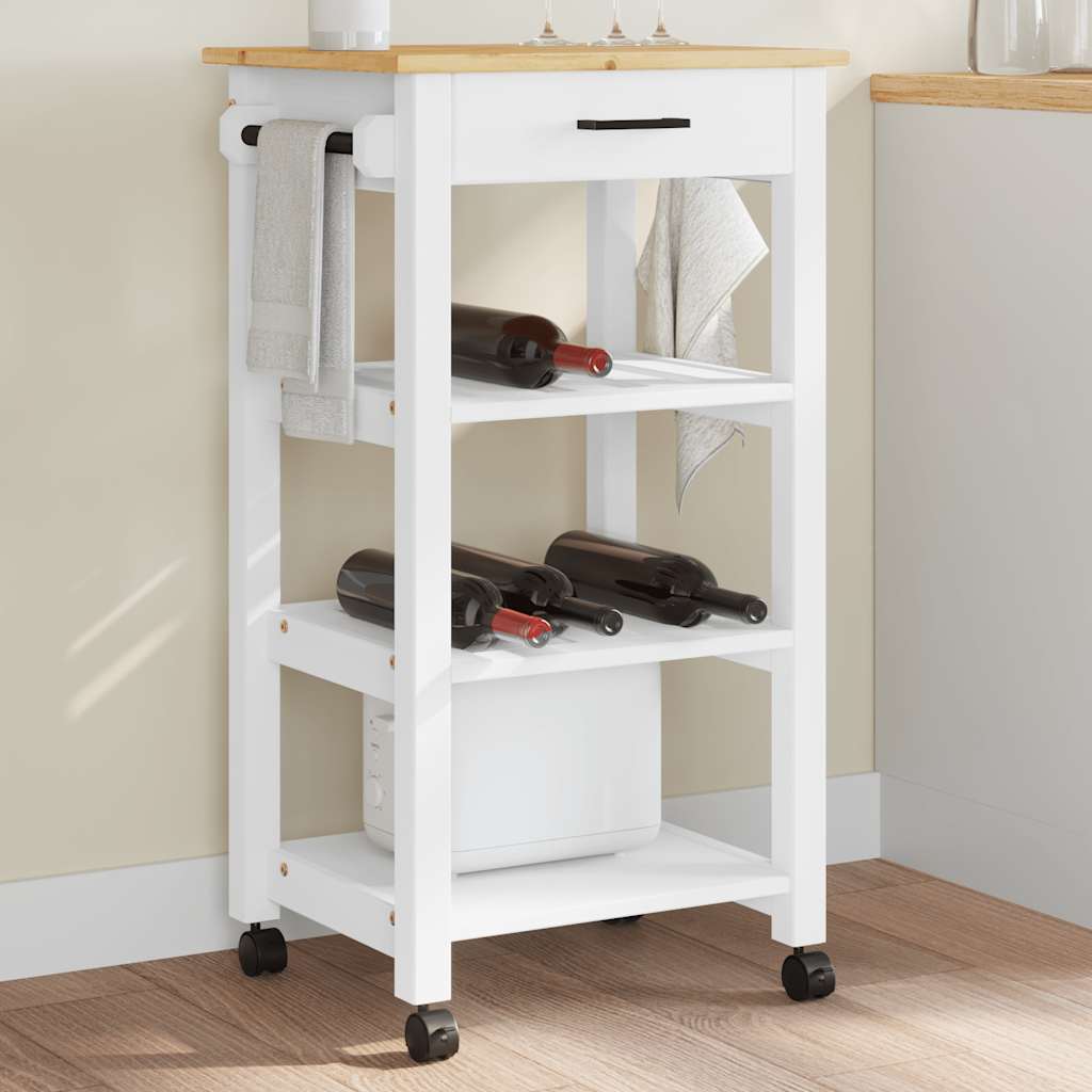 Carrito de cocina de 48x40x88,5 cm, madera maciza de pino.