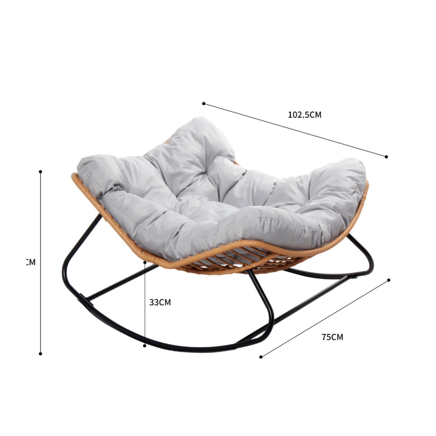 Fauteuil à bascule en résine tressée coussin gris CANGGU - 6
