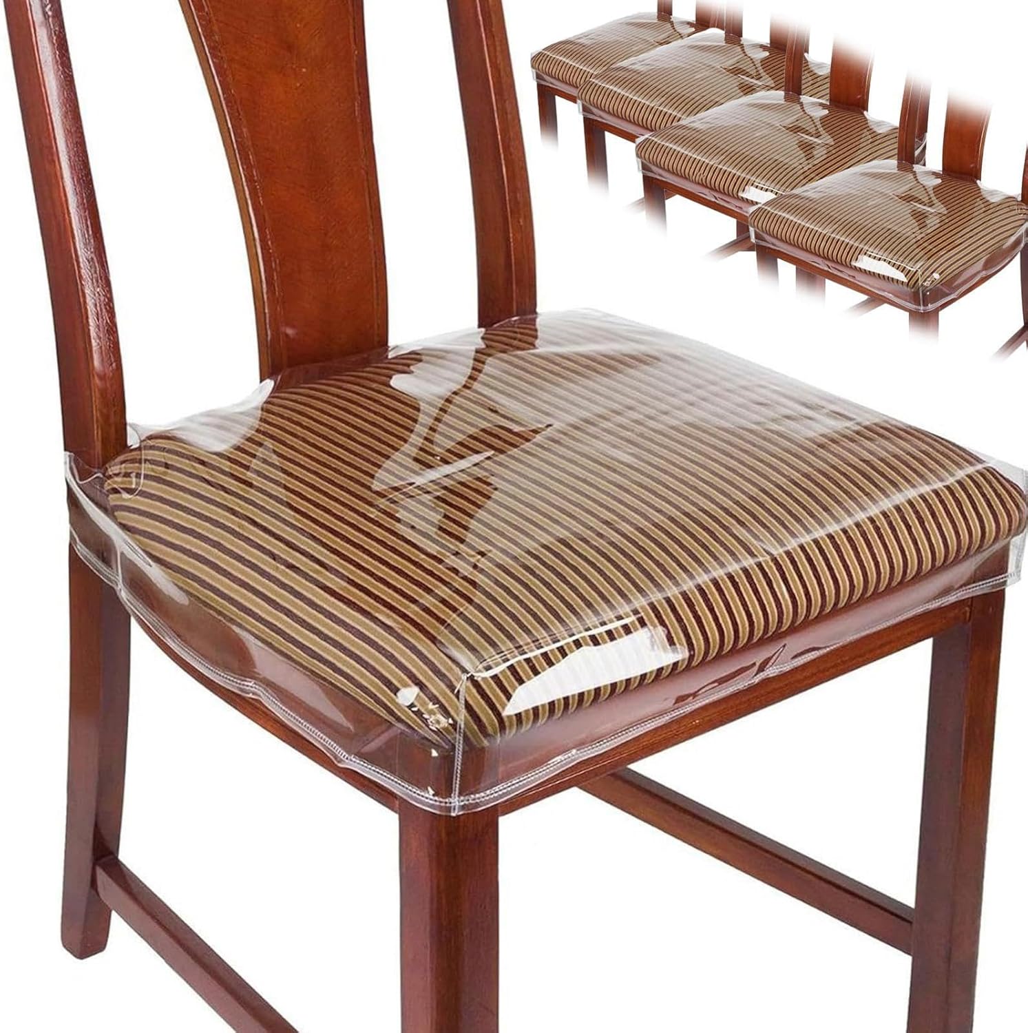 Zestaw 4 pokrowców na poduszki na krzesła, 46*48*11 cm, plastikowe ochraniacze na krzesła do jadalni, wodoodporne, przezroczyste, z PVC