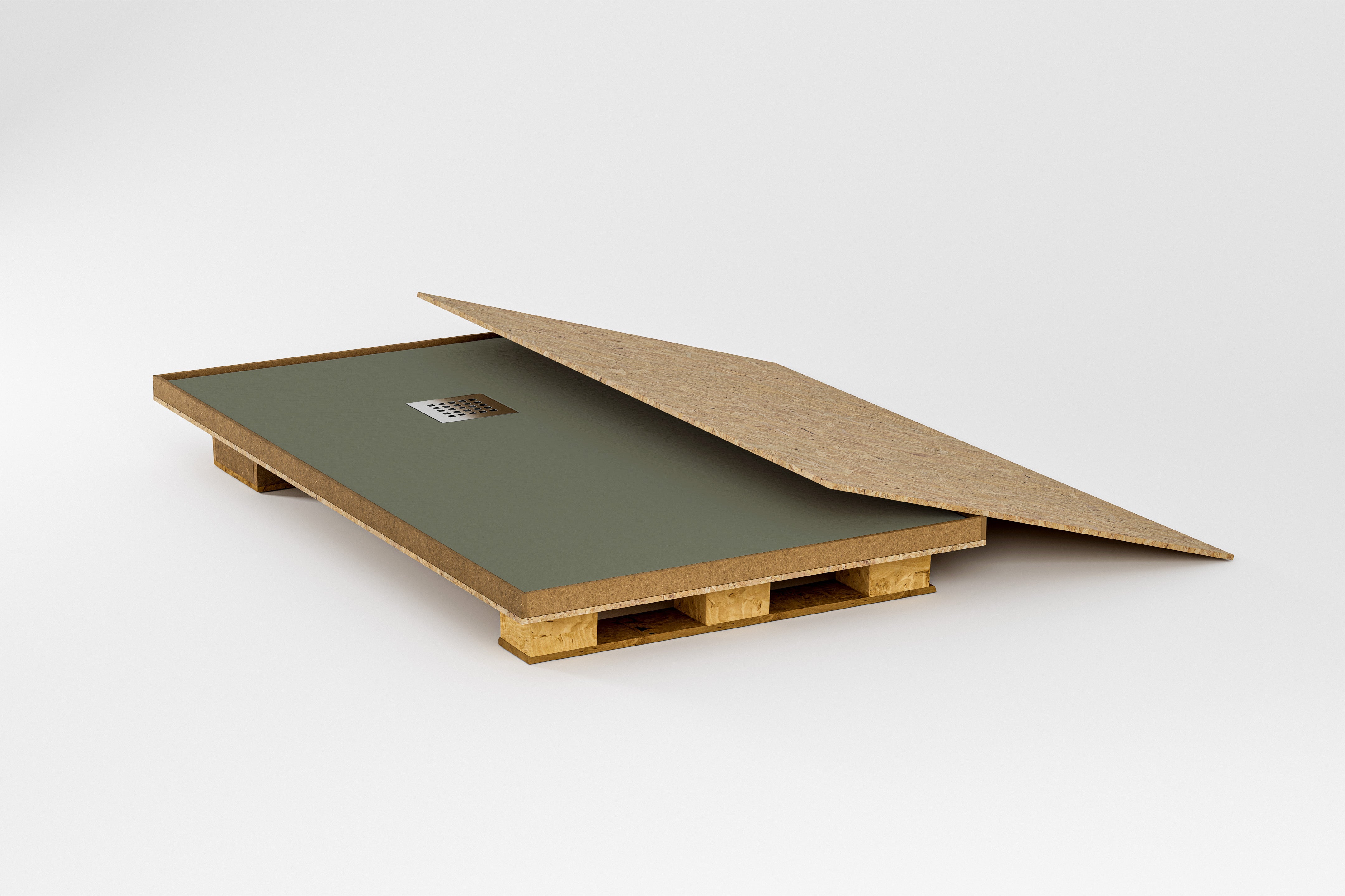 BELLOBATH - Plato de ducha de resina antideslizante - Textura pizarra suave - Plato ducha incluye válvula desagüe y rejilla- Kaki - 70 X 70&nbsp;cm - 10