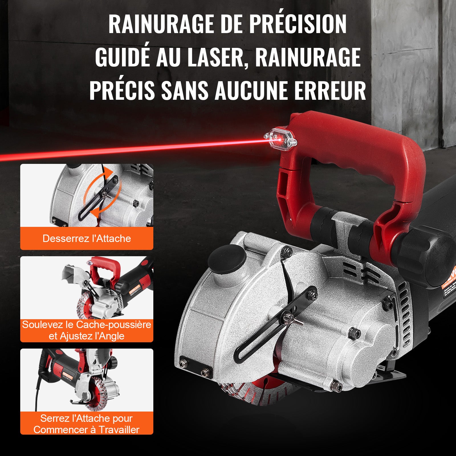 Rainureuse Murale Électrique SucceBuy 4800W 220V, Scie à Rainurer Béton et Brique Profondeur 34 mm avec 5 Disques, Machine de Découpe Multi-Matériaux - 6