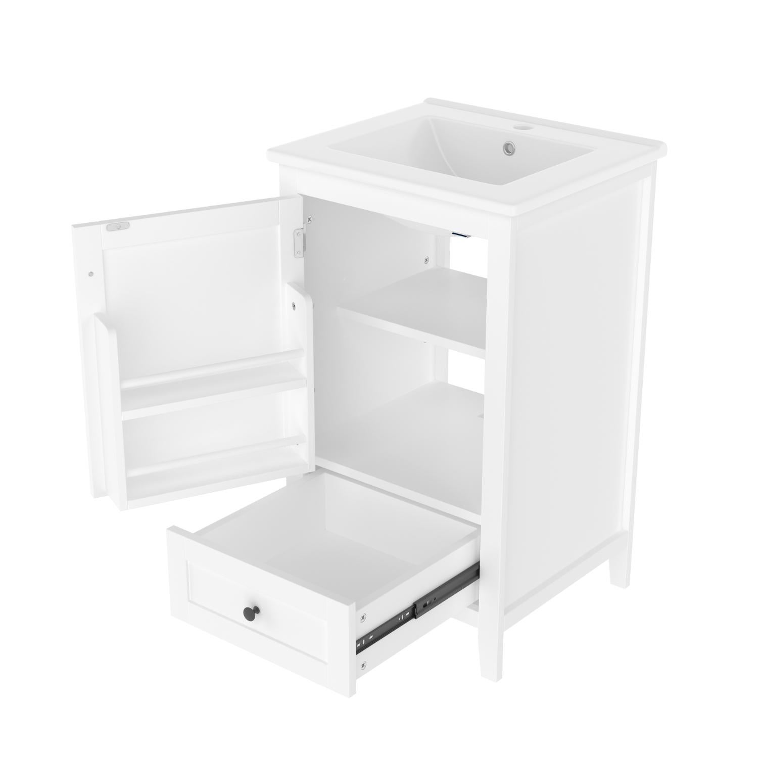 Mobile lavabo 51x46x85 cm con lavandino in ceramica, cassetto silenzioso, ripiano regolabile, design impermeabile in MDF, bianco - 9