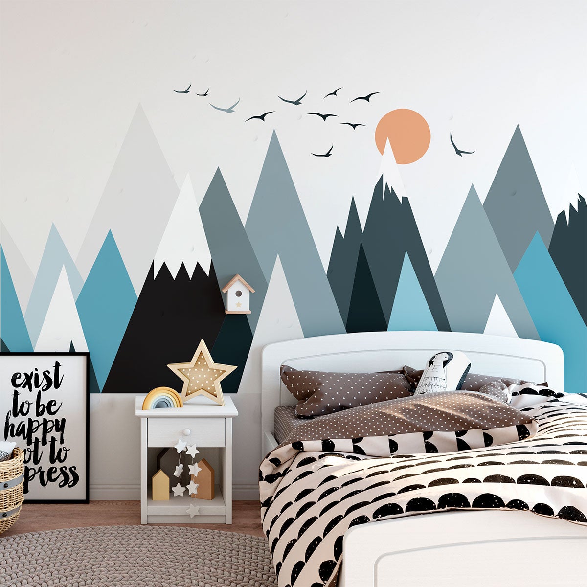 Vinilo niño escandinavo de montaña parka - adhesivo de pared - revestimiento sticker mural decorativo - 110x165cm