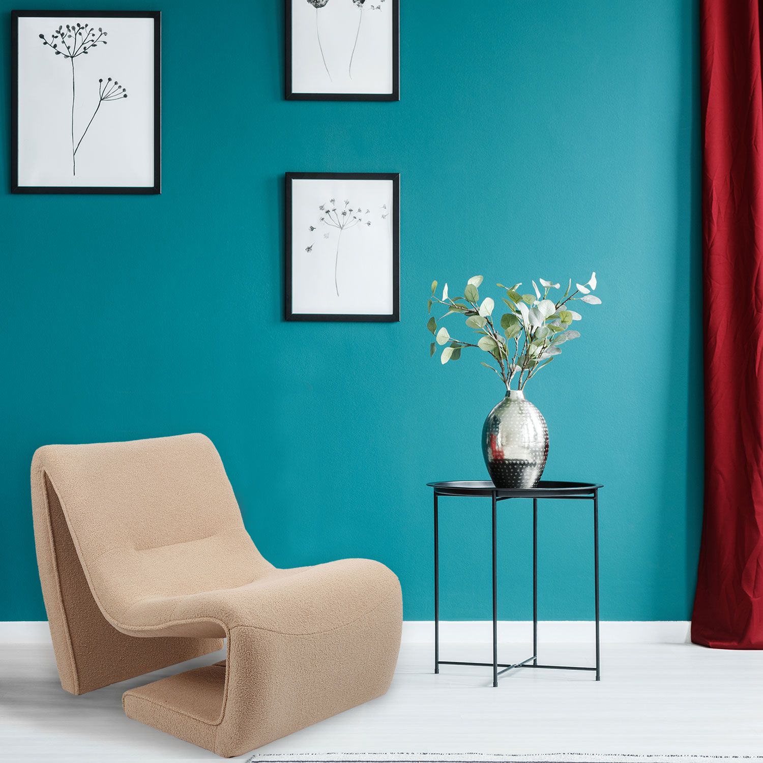 Fauteuil design Feldon Tissu bouclette Taupe clair - 5