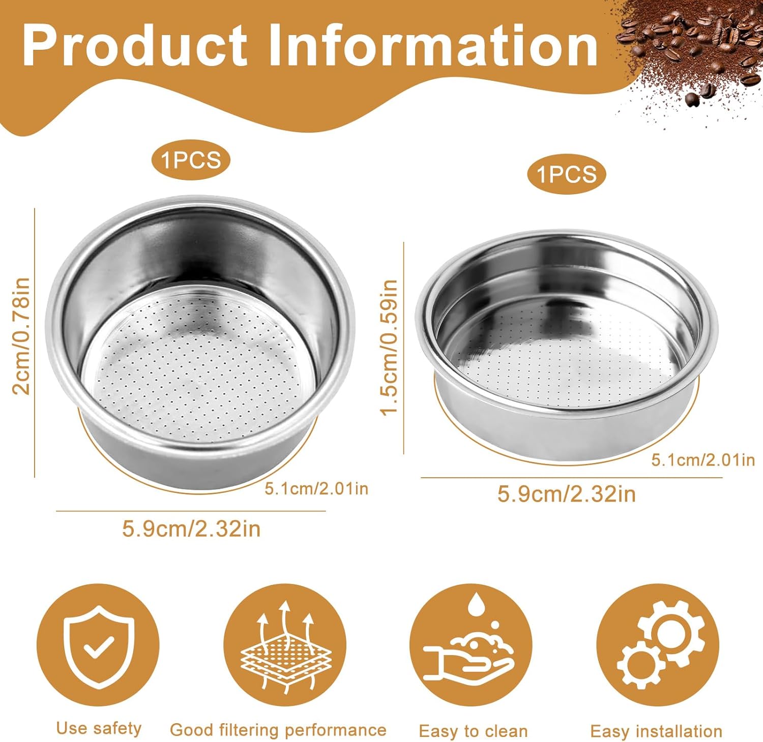 Filtro per Caffè Filtro in Acciaio Inox, Doppia Tazza di Caffè 54 Mm Non Pressurizzato Riutilizzabile Permanente Filtri per Caffè Cesto Accessori Ricambio per Macchina da Caffè Espresso Portafiltro