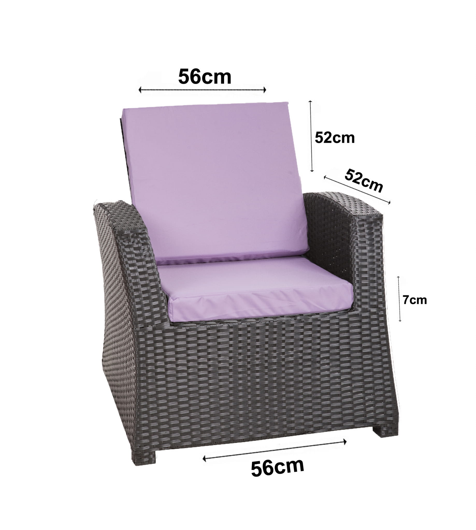 Cuscino per sedia in polyrattan 56x52x7cm Set da 6 cuscini per sedia- Cuscino per poltrona da giardino Viola/ cuscino schienale seduta per esterni - 3