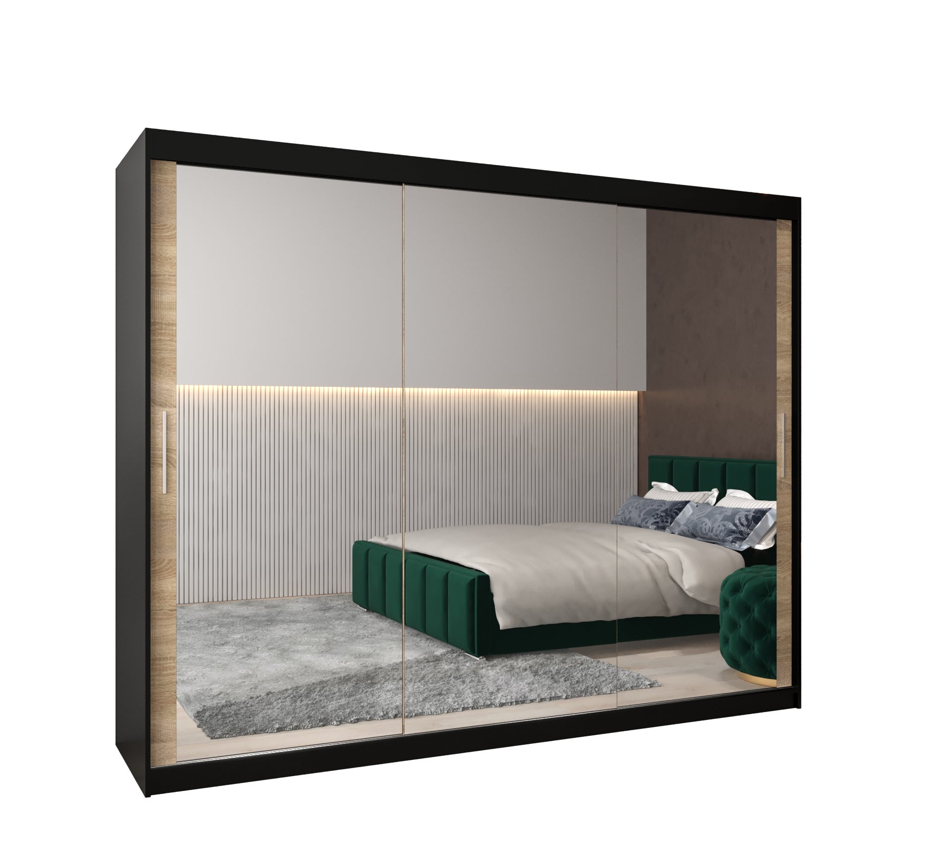Szafa przesuwna garderoba TOKYO 3 250 x 62 x 200 cm Czarny + Sonoma - Abiks Meble