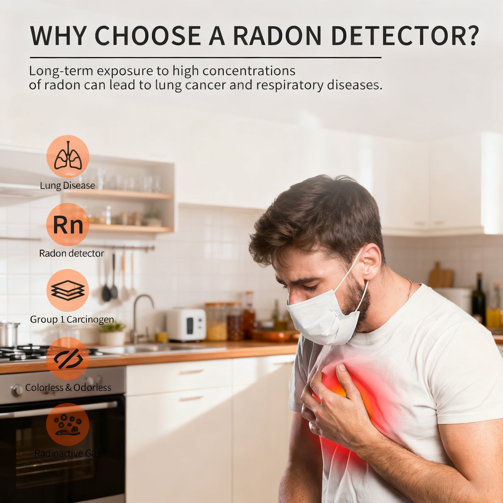 El detector de radón mide los niveles de radón en el aire de 0 a 270 pci/L. Recargable, color naranja， Detector de gas radón - 8