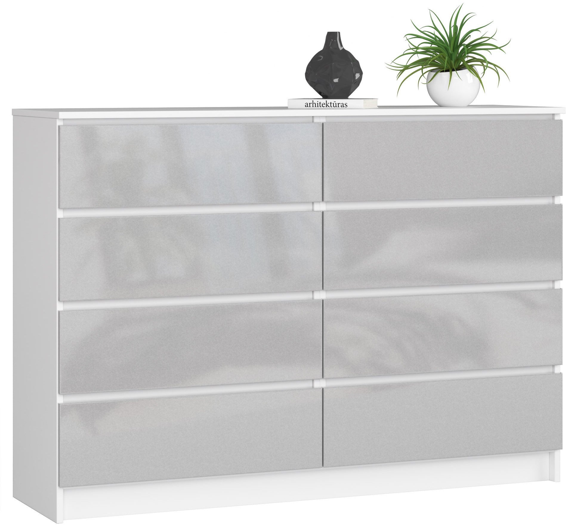 Komoda: 8 szuflad, biała | połysk metaliczny, 138 x 99 x 40 cm
