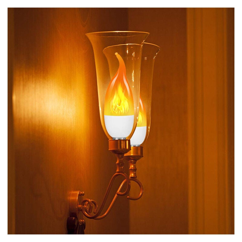 Lot de 4 Ampoules LED 3 W E14 Ampoule Effet Flammes avec 1 Modes d'éclairage Ampoule Décorative pour Halloween, Noël, Saint-Valentin, Fête de mariage - 4