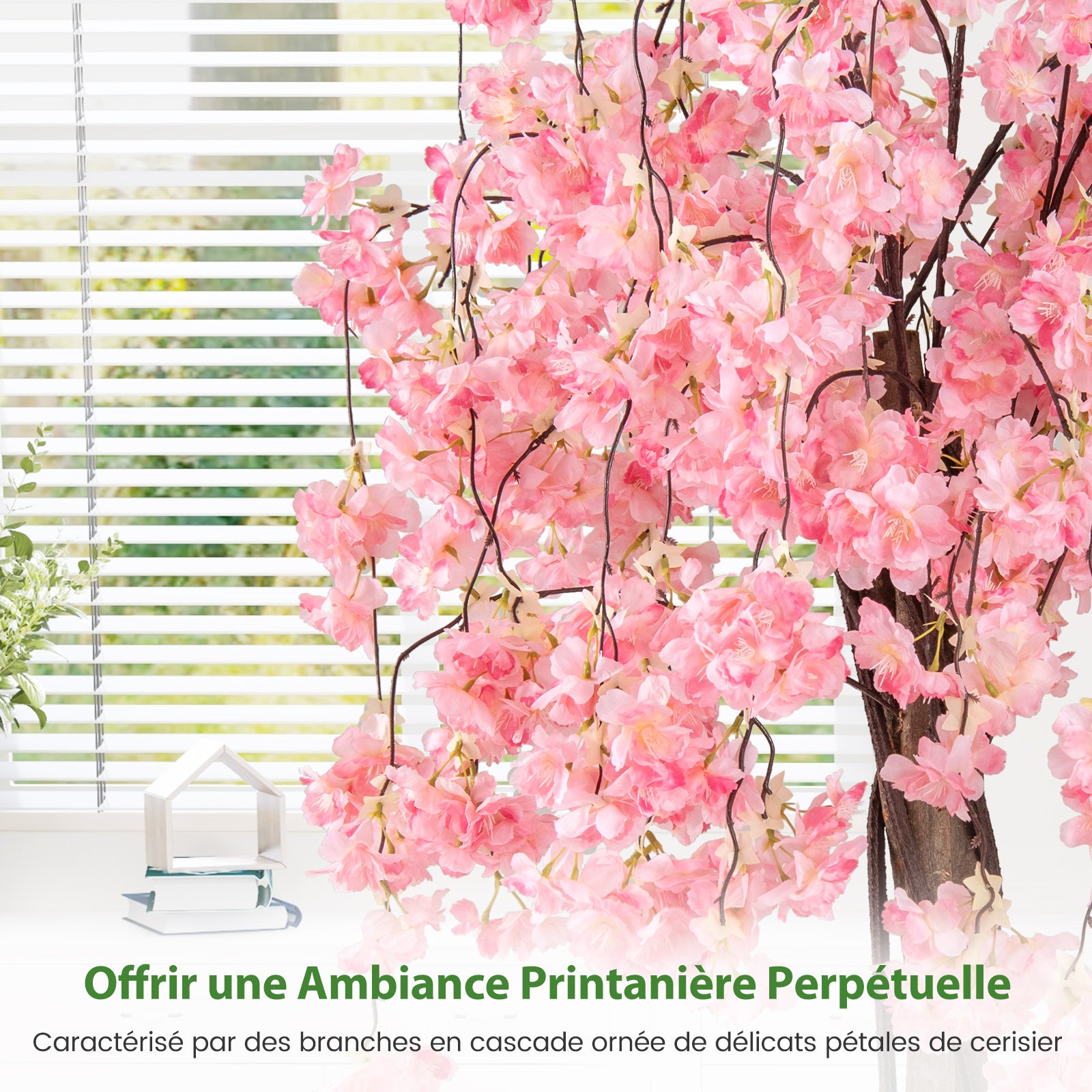 Albero di Ciliegio Artificiale 163 CM, Pianta Finta da Interno con Vaso in PP Riempito con Cemento, Fiori in Tessuto, Decorazione per Ufficio, Casa e - 6