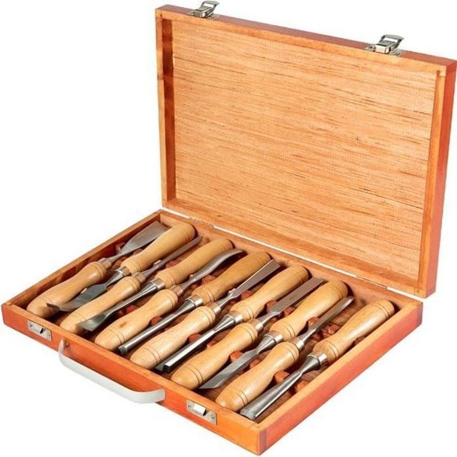 Kit sculpture - 12 Pcs Ensembles Ciseaux à Bois - 60CRV Outils Professionnels Caisse pour Stockage