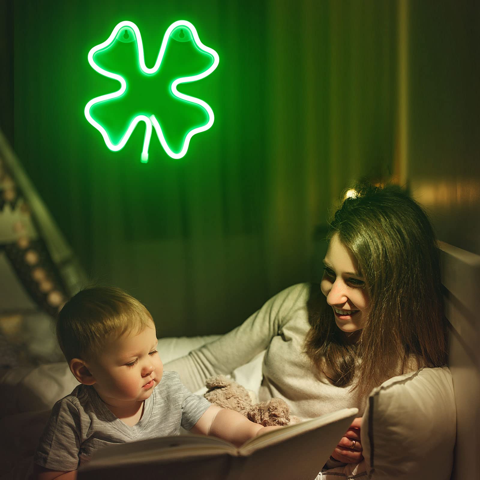 Luci al neon a forma di quadrifoglio da 2 pezzi per camera da letto, insegna luminosa Novità insegne al neon a LED per camera, decorazione da parete - 6