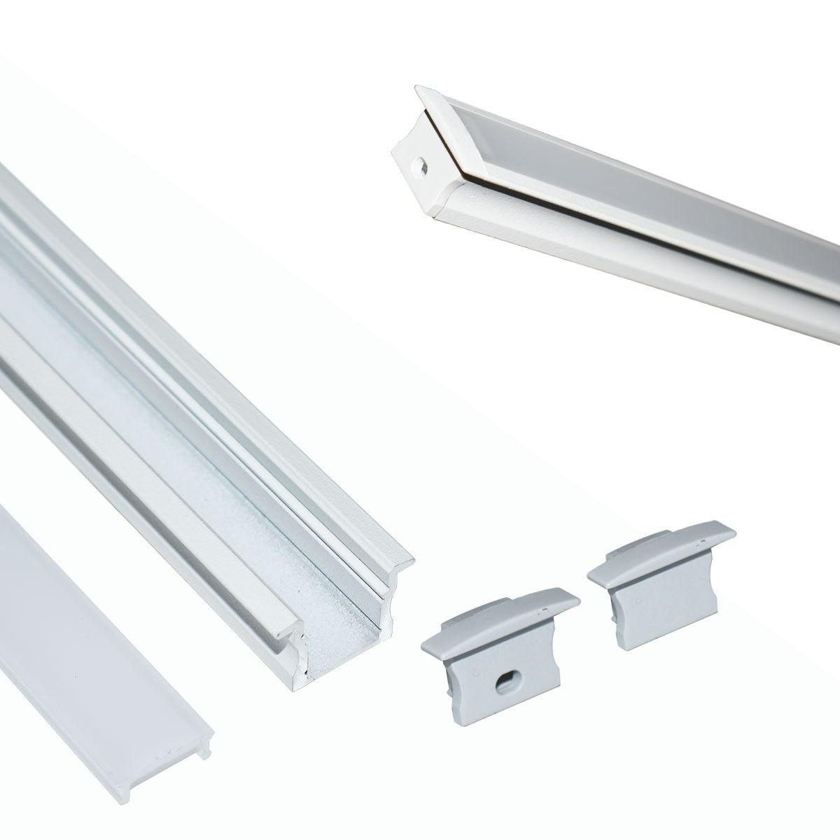 Profilo LED In Alluminio 12 Metri, U-Shape 17x8 Mm, Con Copertura Bianca, Tappi E Clip (Striscia LED Non Inclusa) - 2