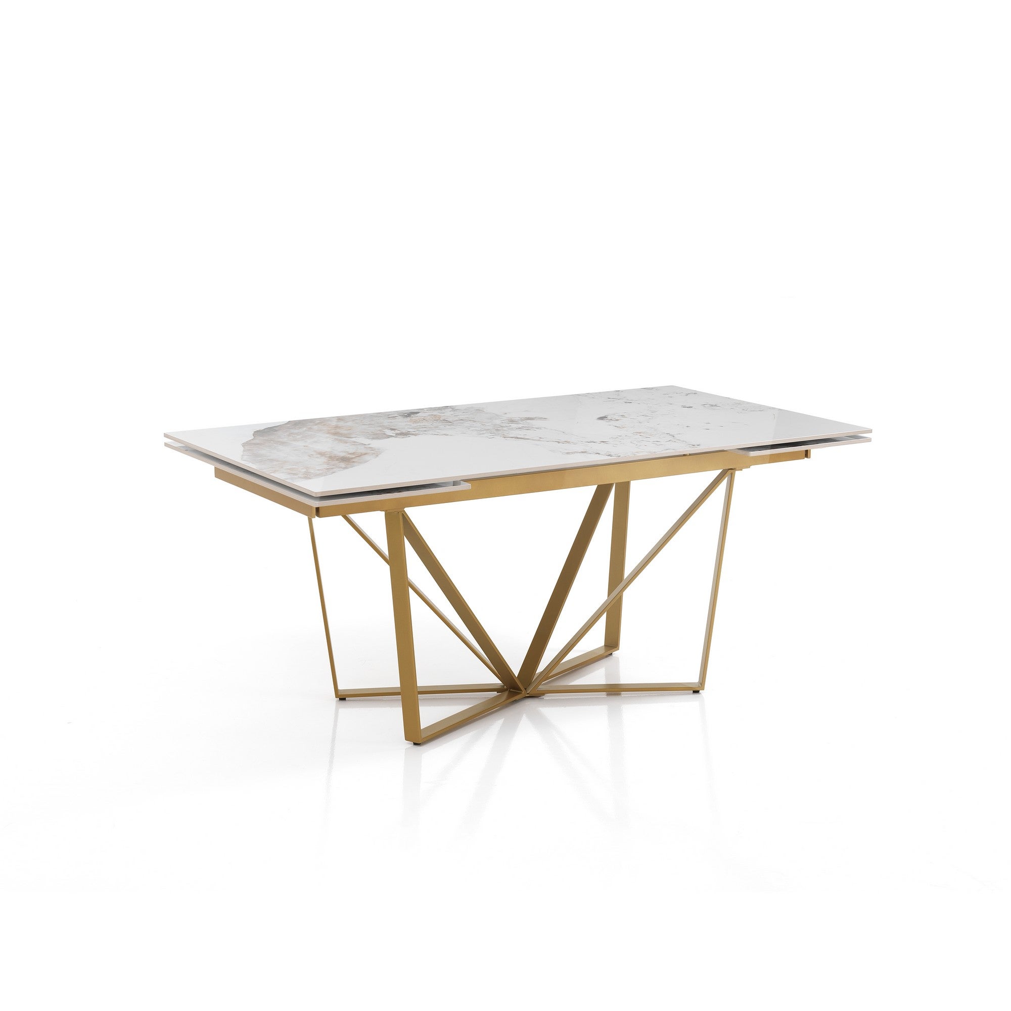 SPINNE GOLD - rozkładany stół ONICE MARBLE – matowa złota stal, ceramika Onyx Marble, wys. 75 cm, szer. 160/240 cm, 8/10 miejsc, do jadalni