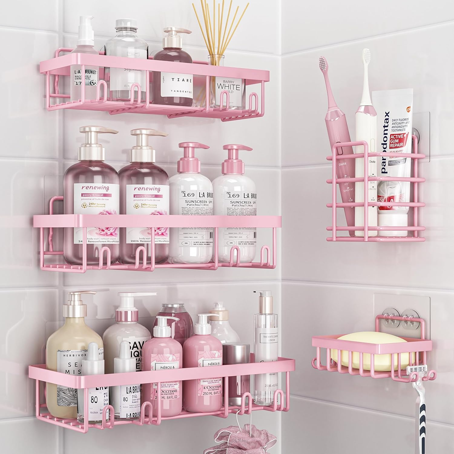 Mensola Portaoggetti Organizer a Parete Montaggio Senza Foro per Bagno e Cucina