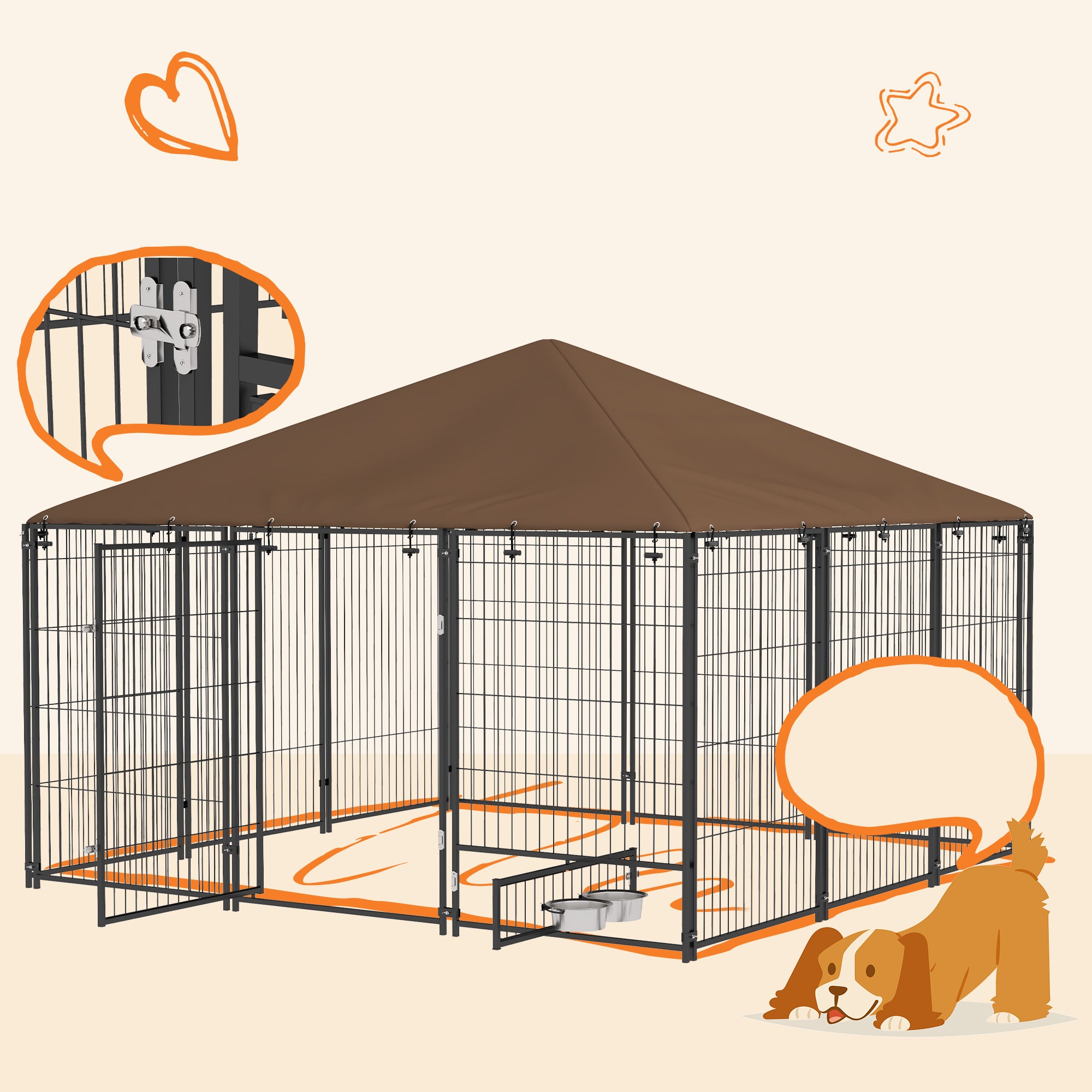 Parque para Cães PawHut em Aço com Tecido Oxford Castanho 211x211x151 cm - 4