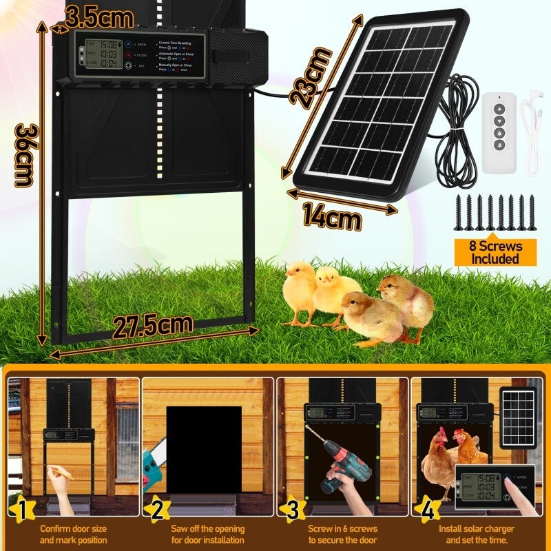 Porte Poulailler Automatique Solaire,Automatique Poulailler en Aluminium avec Panneaux Solaires, Minuterie, IPX3 - 4
