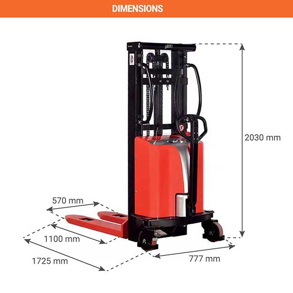 Chariot gerbeur semi-électrique 1,5T - Hauteur max 3000mm - Palette Europe - Idéal espaces restreints - HES15/3000 - 2