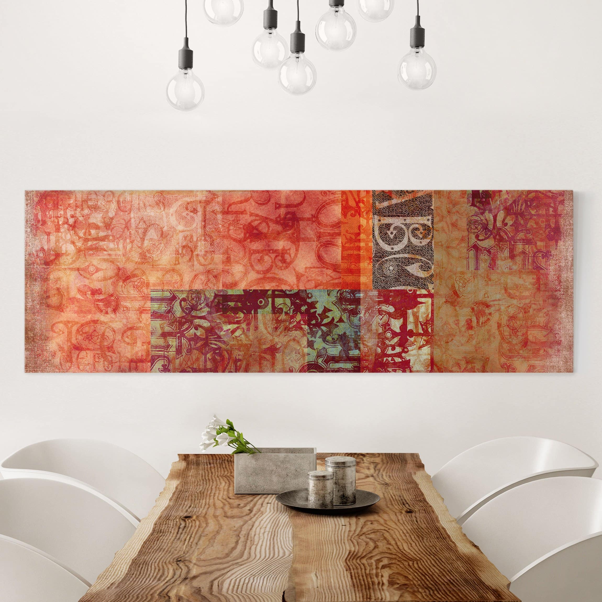 Lienzo cuadro en lienzo bastidor impresion en lienzo rojo shabby fotomontaje letras 123 cuarto de baño dormitorio salón pasillo 150 x 50 cm