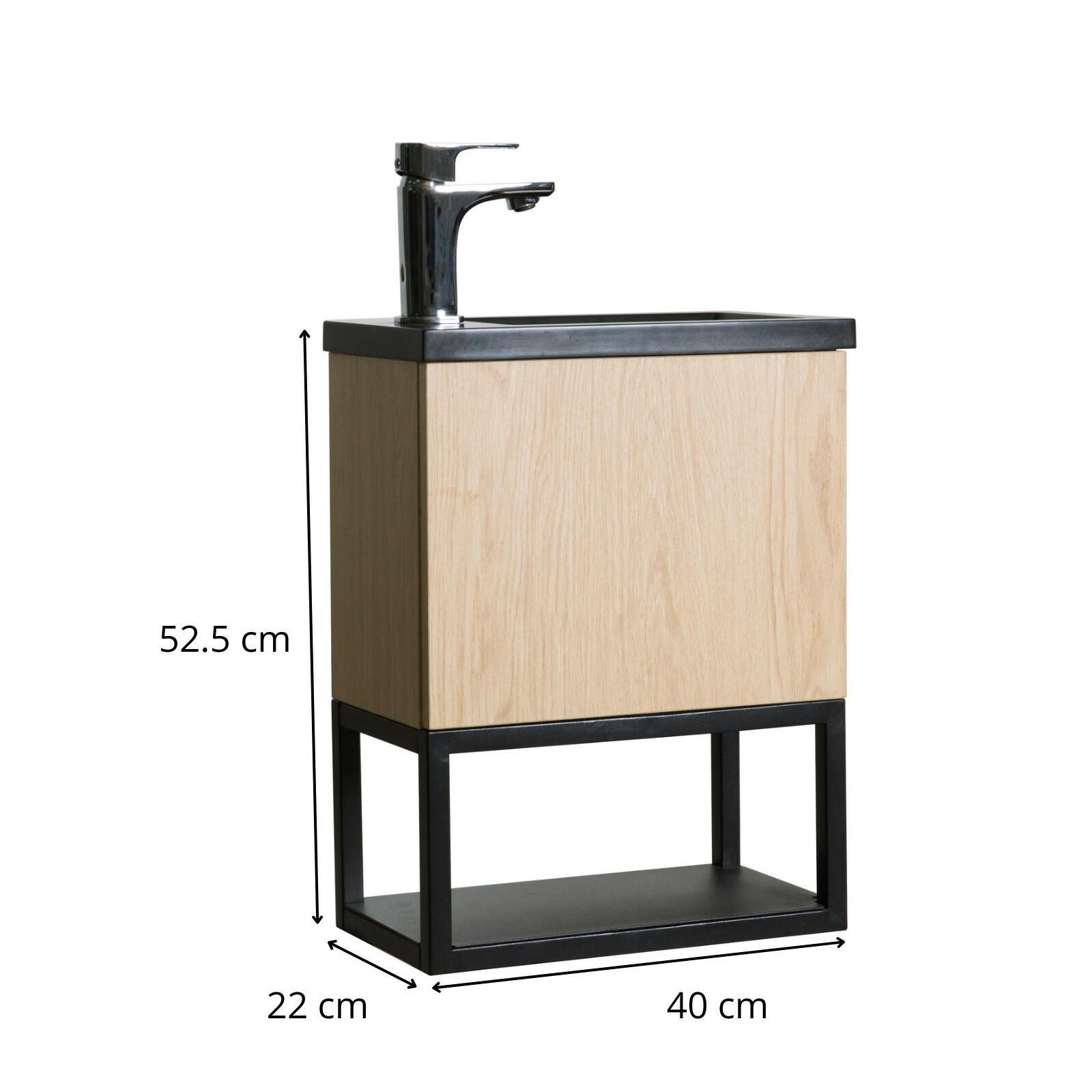 Ensemble lave-mains NOVA suspendu métal et bois avec robinet noir - 3