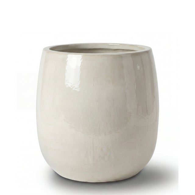 Maceta grande de exterior SOCRATE 32x33cm crema, hecha a mano en terracota esmaltada, resistente a las heladas