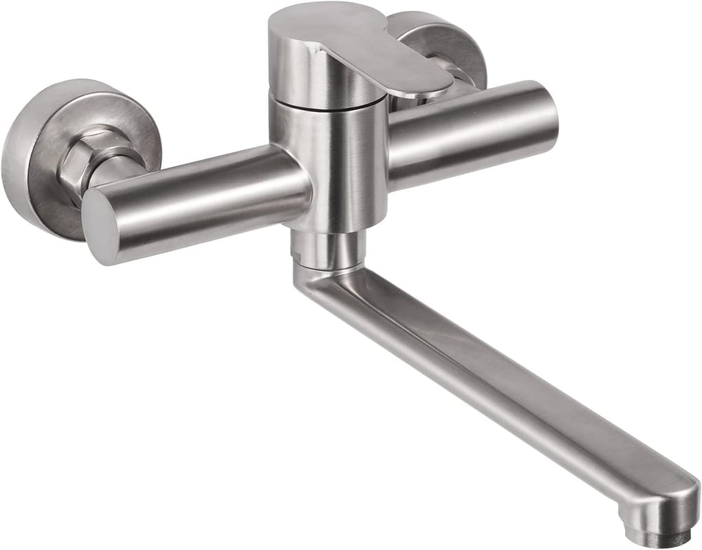 Bateria kuchenna montowana na ścianie, bateria ścienna ze stali nierdzewnej, obrotowy zlew kuchenny 360°, ciepła i zimna woda, szczotkowana