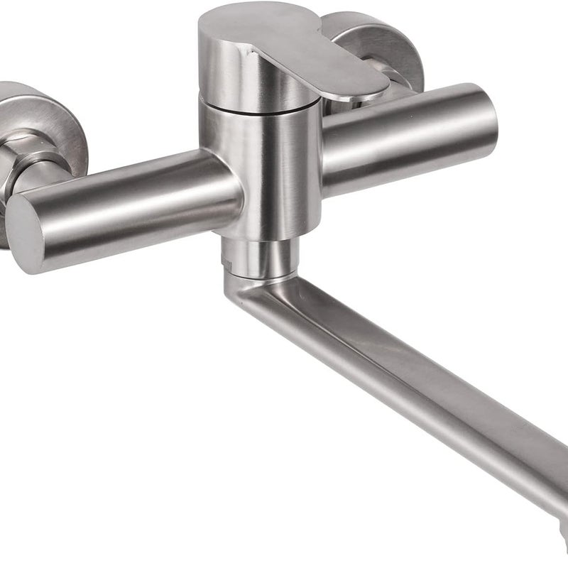 Bateria kuchenna ścienna, bateria ścienna ze stali nierdzewnej, zlewozmywak obrotowy 360°, ciepła i zimna woda, szczotkowana