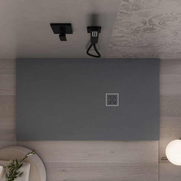 Piatto doccia mineralmarmo roma con griglia in tinta colore antracite, dimensioni 80x90 - 3