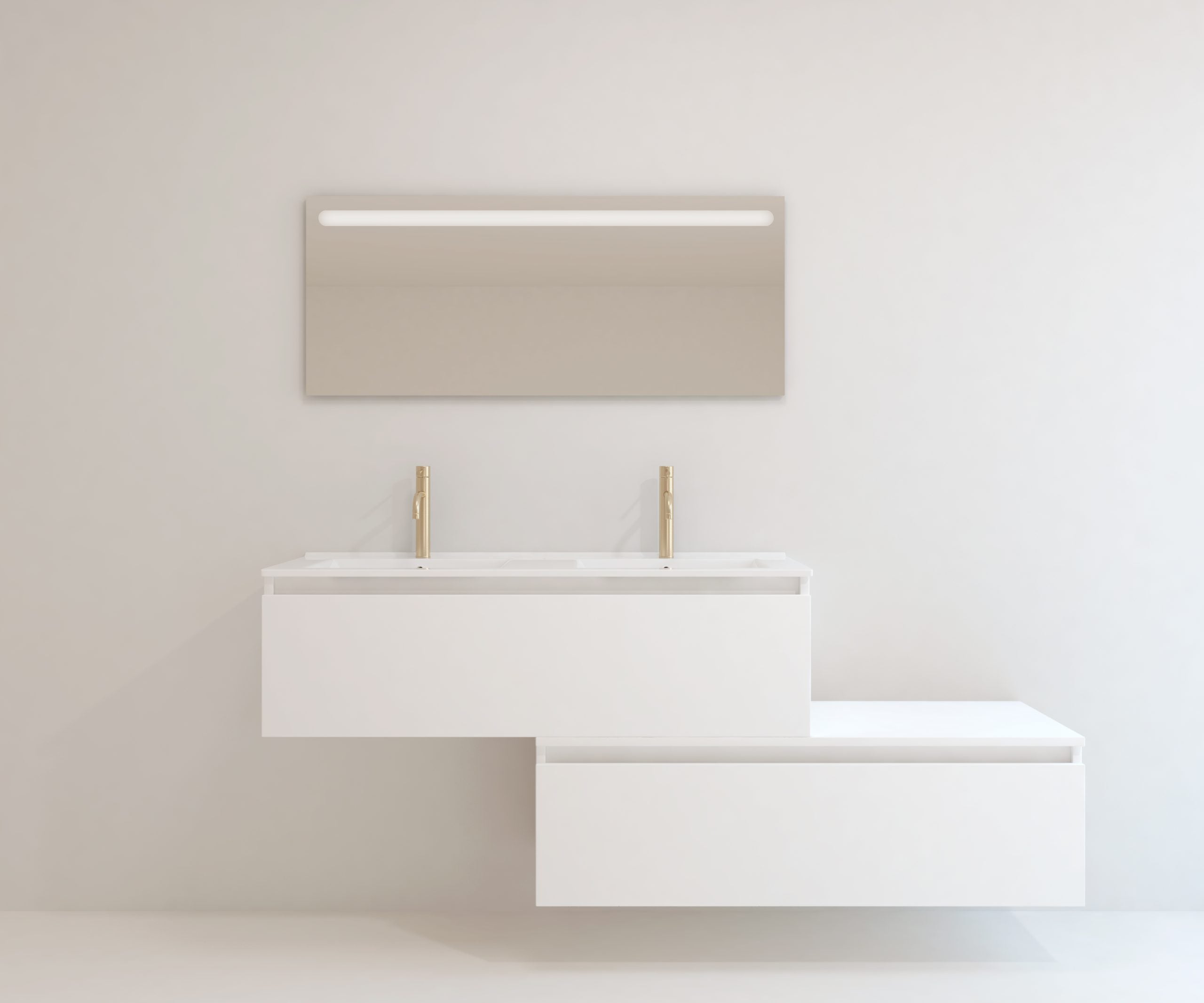 Meuble de salle de bain Mapau avec double vasque et miroir LED, blanc DIJON, 120 cm - 4