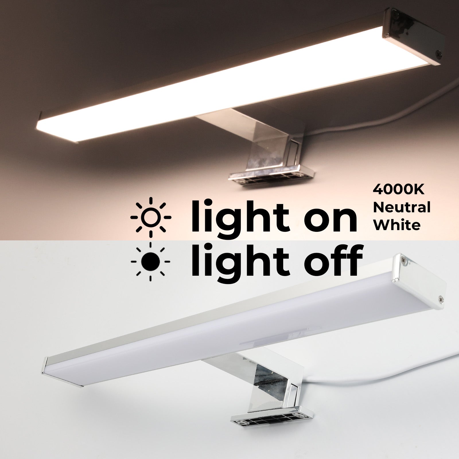 Aplique de Pared LED Slim para Baño y Espejo de Aluminio 10W-40cm-IP44 Luz Blanca Neutra 4000K, Cromado - 4
