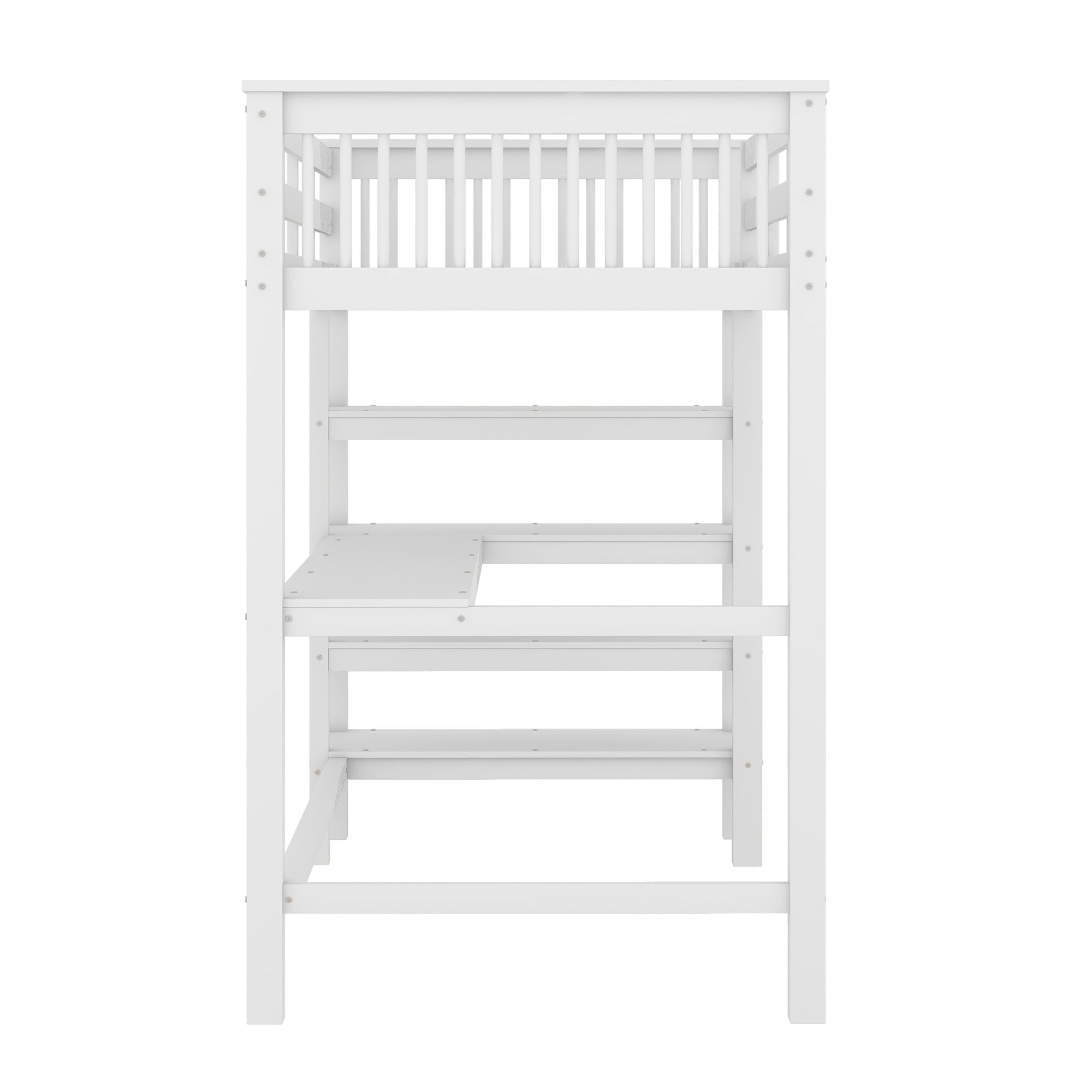 Cama alta 90 x 200 cm com secretária e prateleiras de arrumação - Madeira de pinho + MDF - Branco - 9